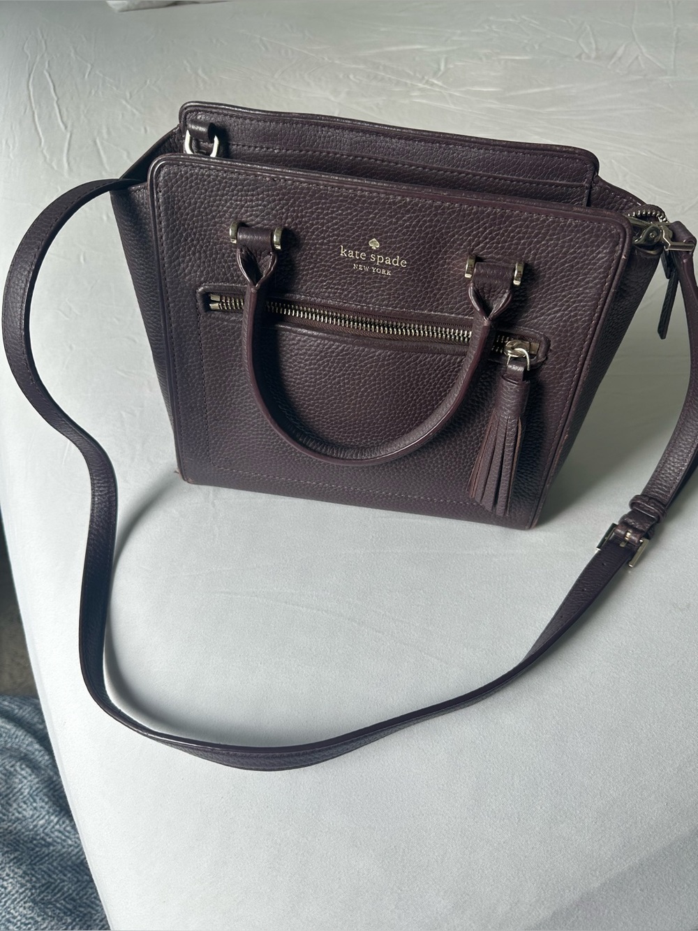 kate spade Pebbled Leather Satchel in Deep Plum